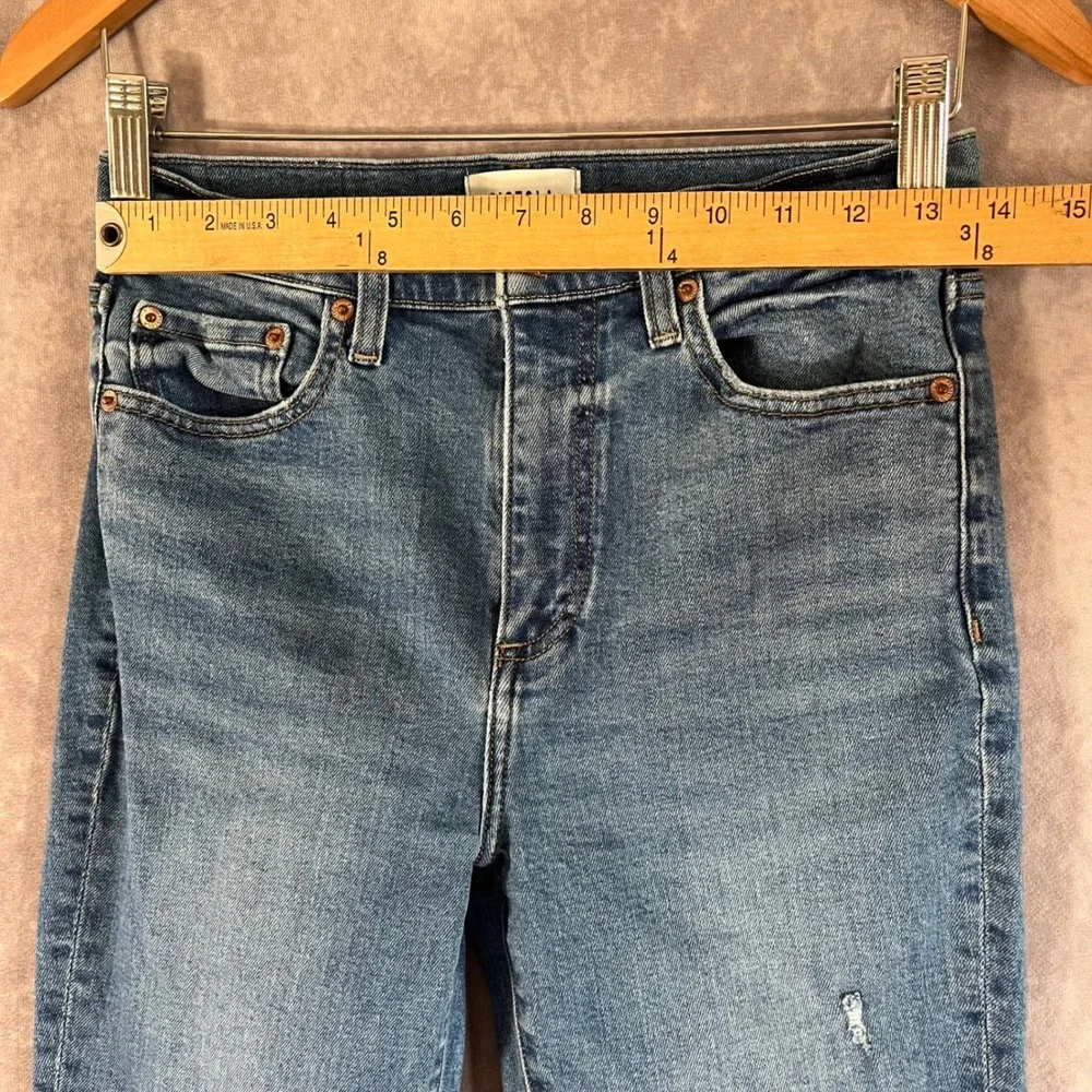 Pistola High Rise Straight Leg Jeans Womens 27 Medium Wash Blue Raw Hem Distress
